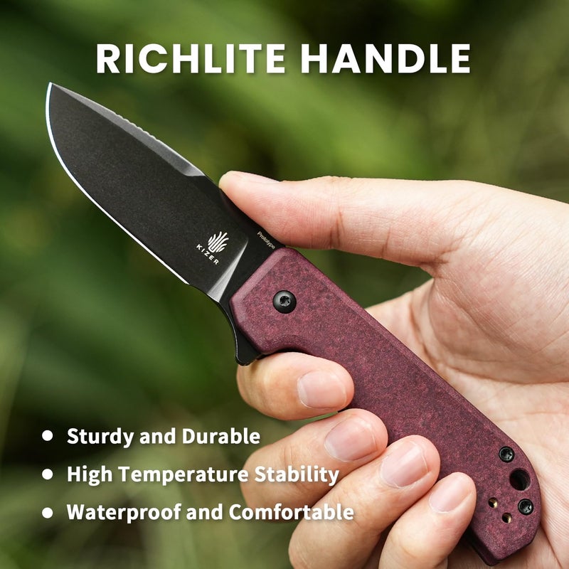 KIZER Nice Guy Pocket Folding Knife, 2.84" Nitro V Blade, Lightweight Sharp Camping and Hiking Tool, Comfort Richlite Handle, Liner Lock Flipper V3011A4 - Image 4